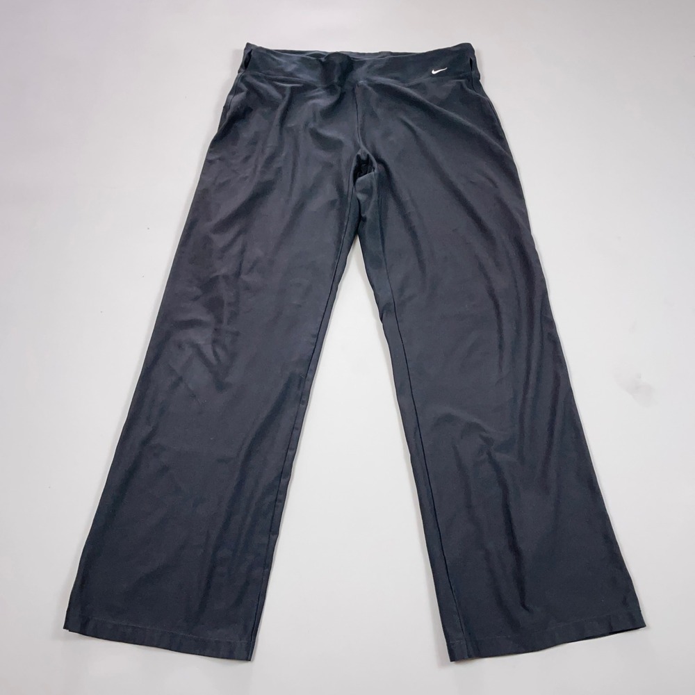 Nike Womens Dri-FIT Straight Wide Leg Mid Rise Yoga Stretch Pants Black L 12-14